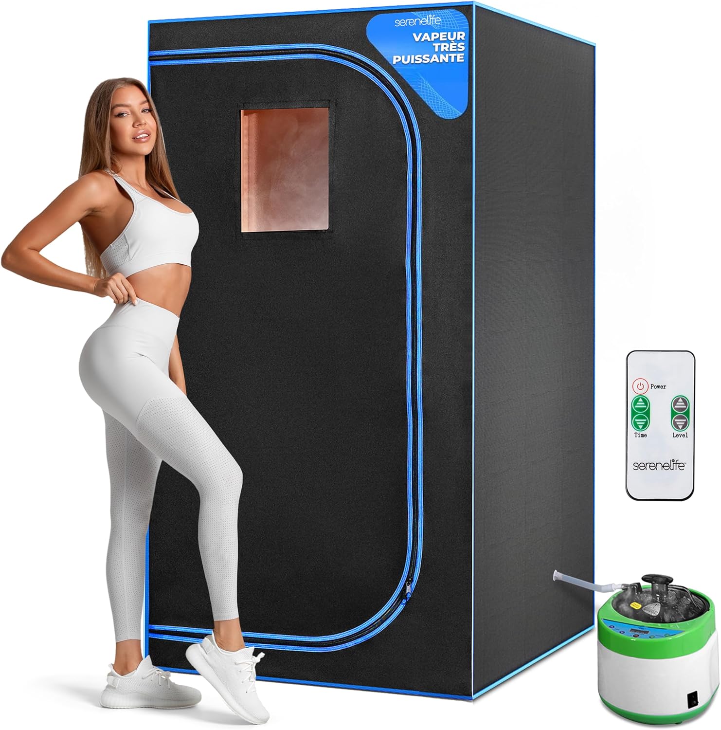 Serenelife Sauna Portable, Sauna Infrarouge avec Vapeur, Spa Maison, Tente Spa avec Télécommande, Chaise Pliable et minuteur