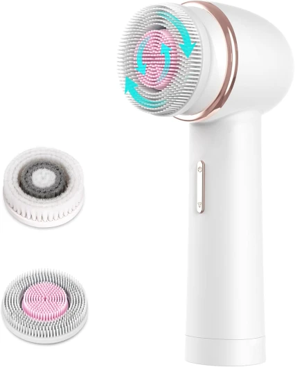 Brosse Nettoyante Visage Électrique Microcirculation Bidirectionnelle IPX7 Étanche 2 Vitesses Brosse Exfoliante Visage Silicone Brosse Rotative pour Nettoyer Le Visage en Profondeur - Blanc