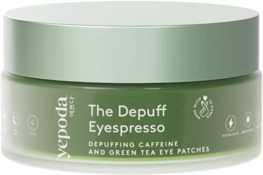 Yepoda The Depuff Eyespresso, patchs yeux à la caféine & au thé vert - Réduisent les poches et revitalisent le contour des yeux - Végans, coréens, pour tous types de peau - 60 pcs / 90 g
