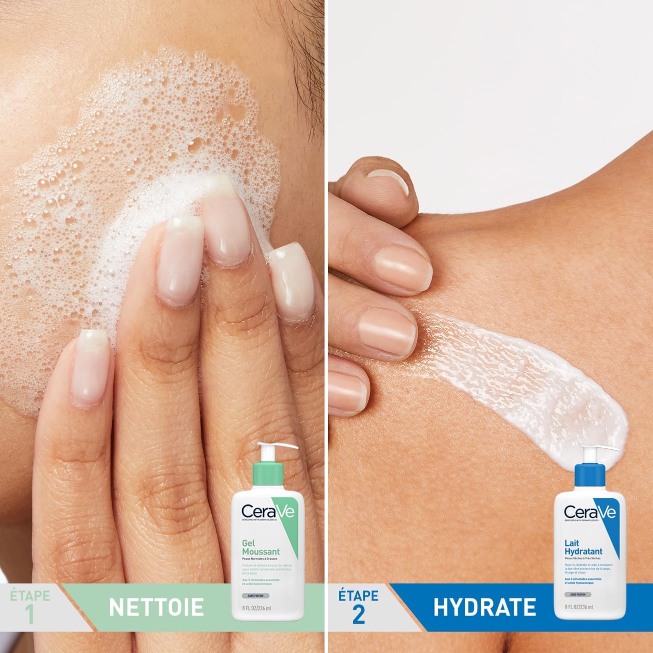 CeraVe - Routine Hydratante - Gel Moussant 88 ml + Lait Hydratant 473 ml - Nettoie, Hydrate & Préserve la Barrière Cutanée - Soins aux 3 Céramides Essentiels - Peau Mixte à Grasse