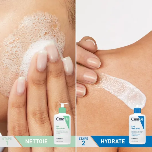 CeraVe - Routine Hydratante - Gel Moussant 88 ml + Lait Hydratant 473 ml - Nettoie, Hydrate & Préserve la Barrière Cutanée - Soins aux 3 Céramides Essentiels - Peau Mixte à Grasse