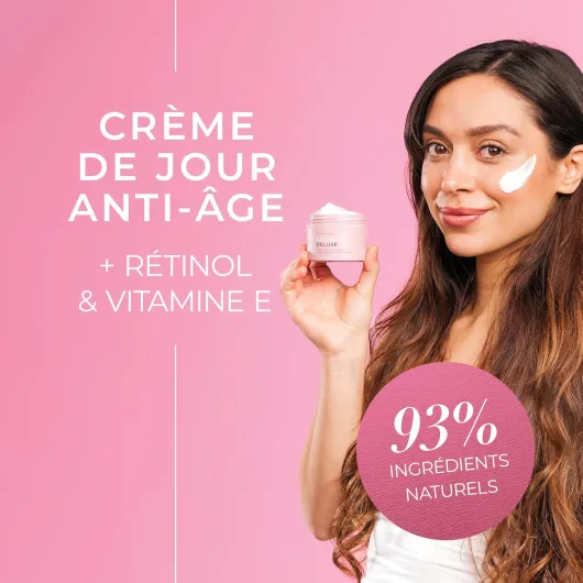 Deluxe, 50 ml - Crème de jour anti-âge au rétinol, peptides de collagène, vitamine E et aloe vera - Soin et hydratant pour le visage, pour une peau hydratée et en bonne santé