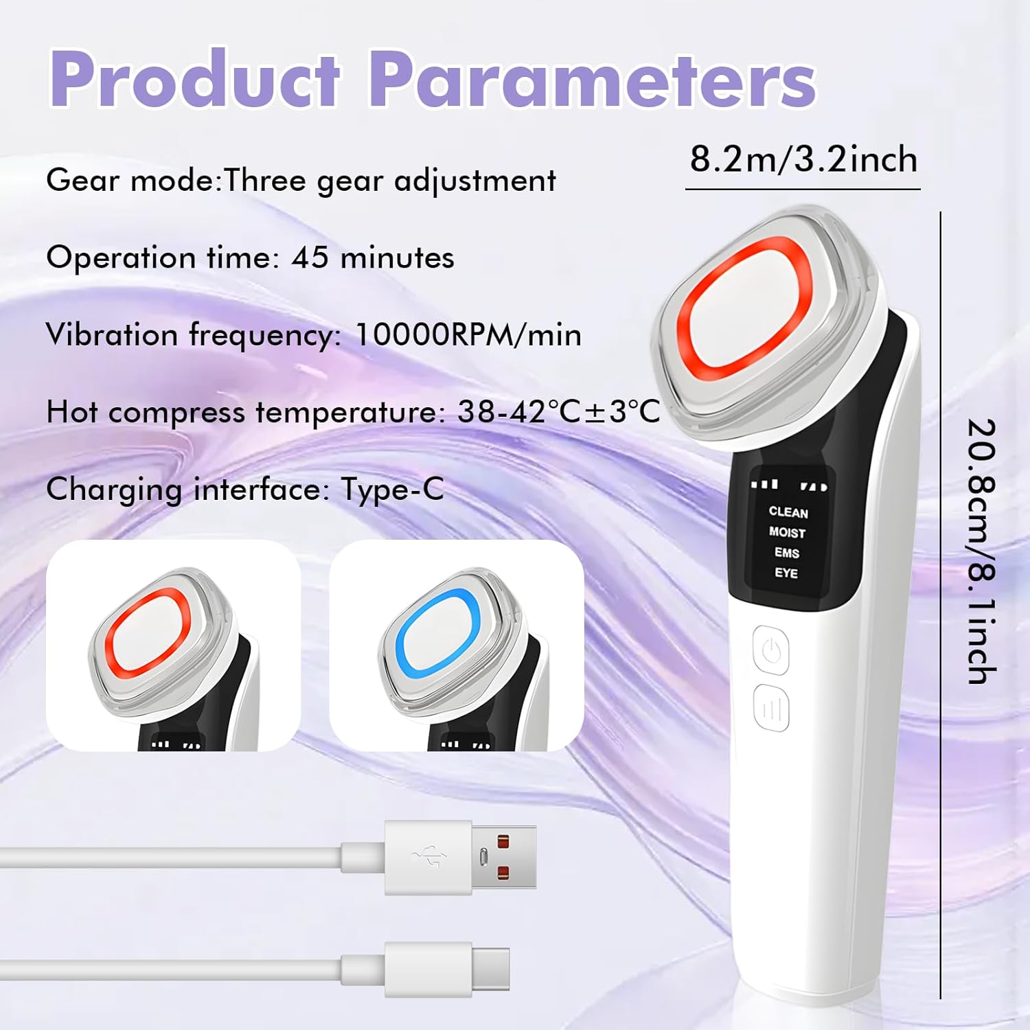 Appareil de massage du visage contre les rides, appareil de radiofréquence pour le visage, 4 en 1, anti-rides, 2 modes, lampe bleue et rouge pour le visage avec affichage LED pour raffermir la peau et