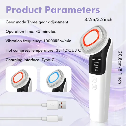 Appareil de massage du visage contre les rides, appareil de radiofréquence pour le visage, 4 en 1, anti-rides, 2 modes, lampe bleue et rouge pour le visage avec affichage LED pour raffermir la peau et