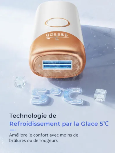Épilateur Lumière Pulsée avec Système de Refroidissement par Glace, Épilateur à Lumière Pulsée avec 9 Niveaux D'énergie, 999 900 Flashs, Épilation Laser pour Visage, Jambes et Corps Platine