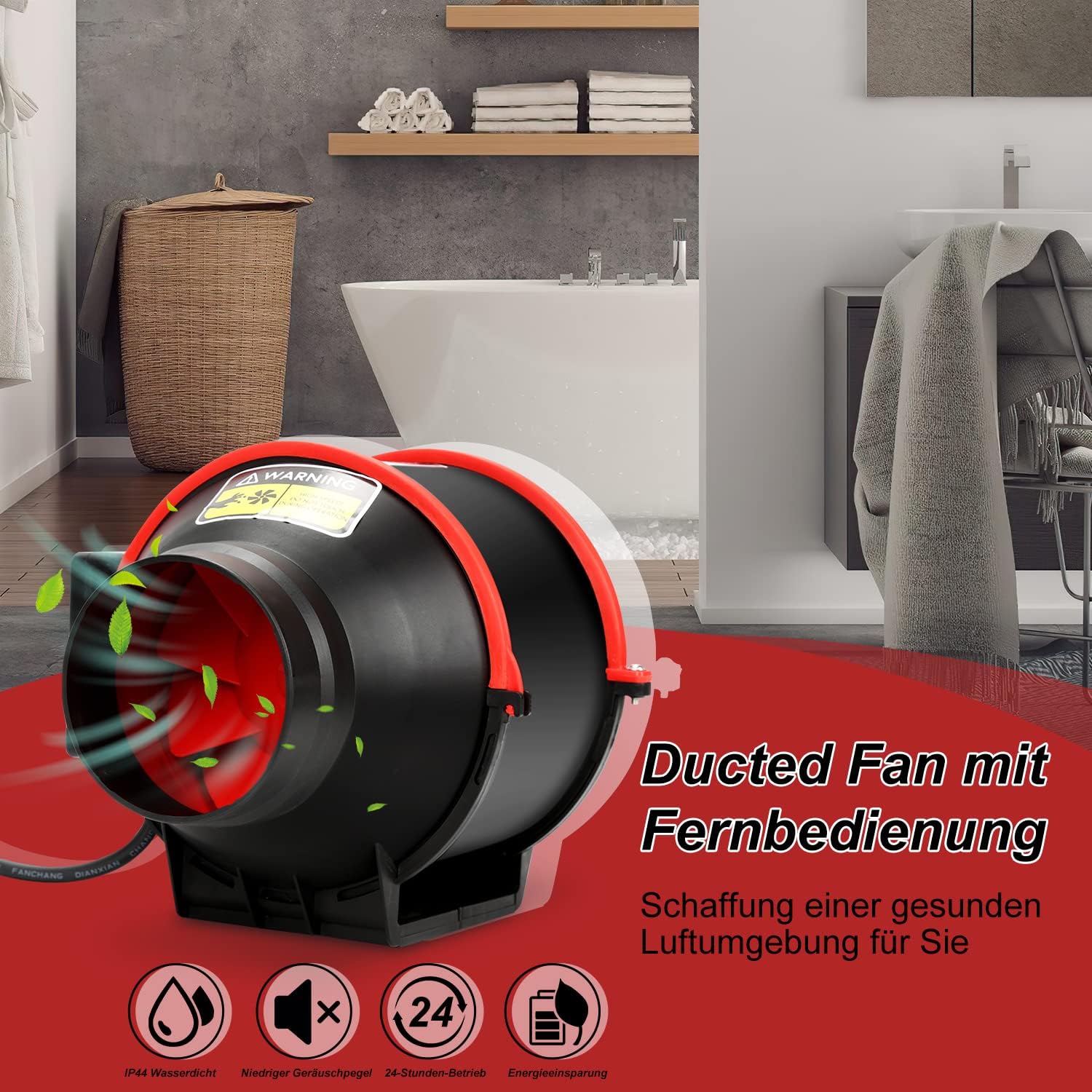 Ikodm Ventilateur d'extraction de fumée réglable de 100 mm - 320 m3/h - Ventilateur silencieux avec télécommande - Prise européenne pour salle de bain, toilettes, cuisine, serre, tente, garage Ventilateur Tubulaire de 100 Mm avec Télécommande