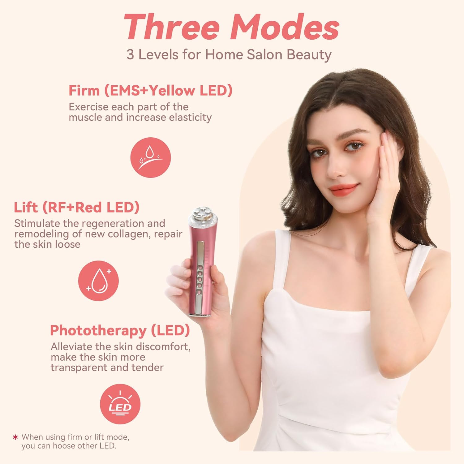 CARER BEAUTY Massager Facial anti-rides Appareil Facial Radiofréquence avec 3 Thérapies à la Lumière LED pour Réduire les Rides Raffermir la Peau et Lutter Contre le Vieillissement