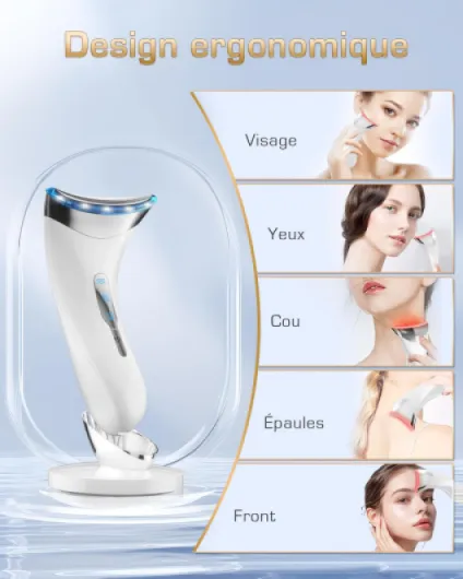 Appareil Massage Visage Anti Rides: Masseur Facial Double Menton de Beauté Electrique avec Lifting EMS Massage Thermique à 45℃ - 3 Modes LED Appareil de Beauté - Raffermissement du Visage et du Cou Blanc