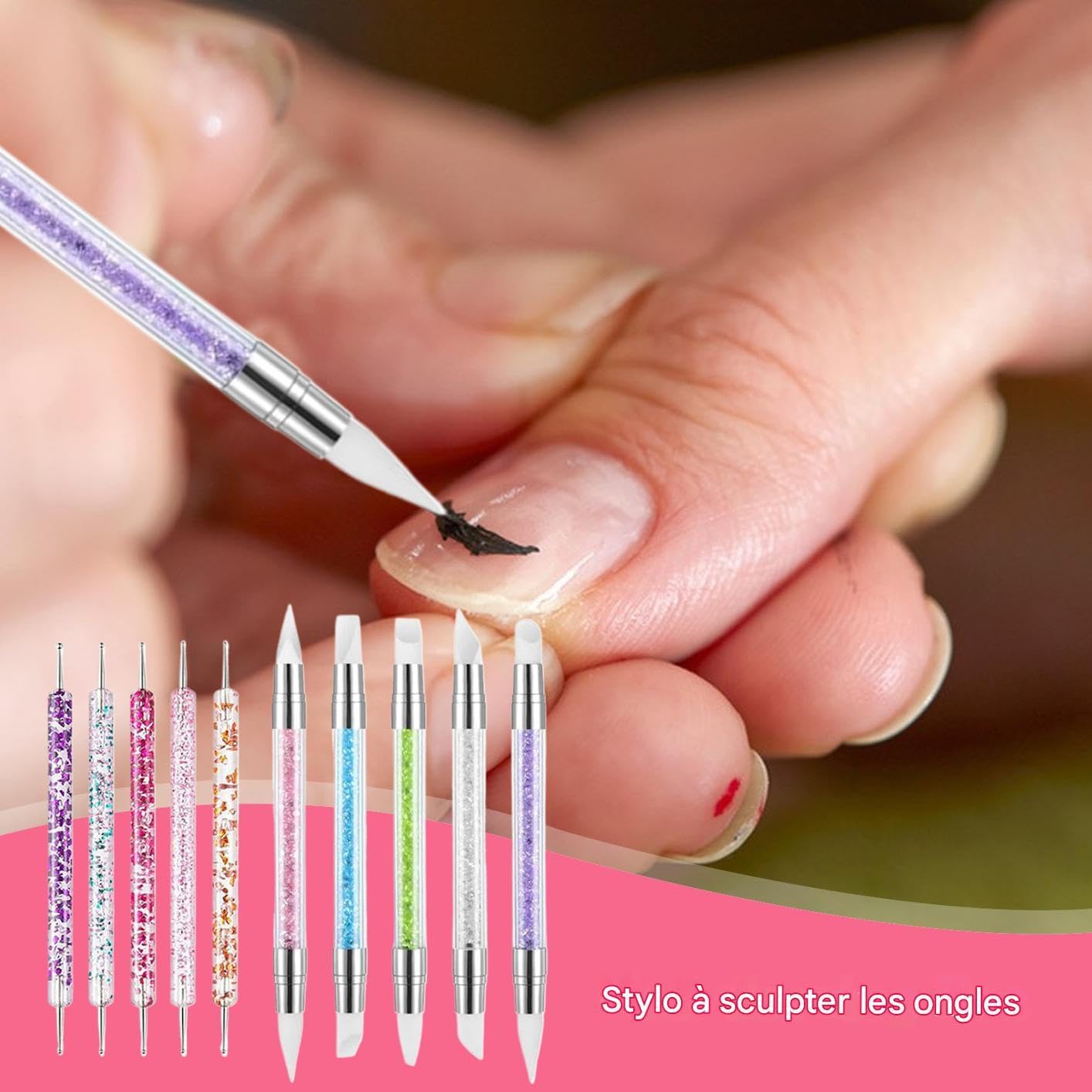 Stylo de sculpture à ongles - Statut de sculpturre de la manucure des ongle en strass - Outil de sculptre de vernis à onglees à double extrémité à double extrémité - Finnernail multifonctionnel Status