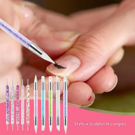 Stylo de sculpture à ongles - Statut de sculpturre de la manucure des ongle en strass - Outil de sculptre de vernis à onglees à double extrémité à double extrémité - Finnernail multifonctionnel Status