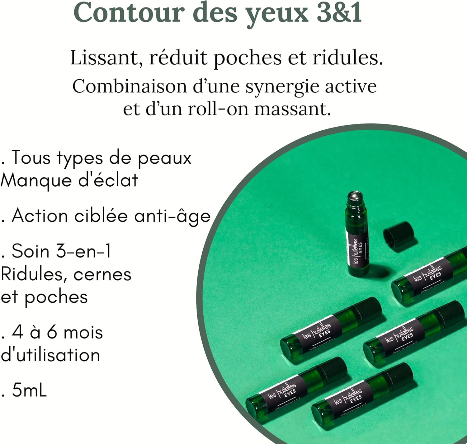 Contour des yeux EYES - Soin complet 3 en 1- Lisse et Réduit les Cernes et Poches - Anti Rides - Sensation Effet Froid grâce à sa bille Roll-On - LAB ESSENTIEL