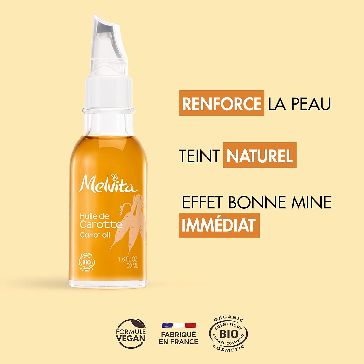 Melvita - Huile de Beauté - Nourrit et Protège la Peau - Pour le Visage, Corps et Cheveux - Fabriquée en France Carotte