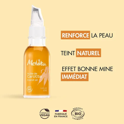 Melvita - Huile de Beauté - Nourrit et Protège la Peau - Pour le Visage, Corps et Cheveux - Fabriquée en France Carotte