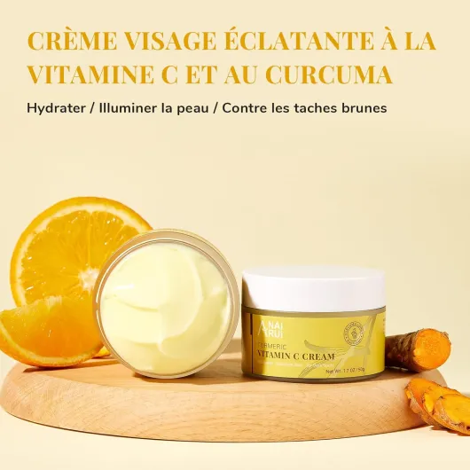 ANAiRUi Crème visage au curcuma et à la vitamine C, crème hydratante au collagène pour les peaux sèches pour les taches sombres, les rides, l'anti-âge, cadeau noel femme 50g