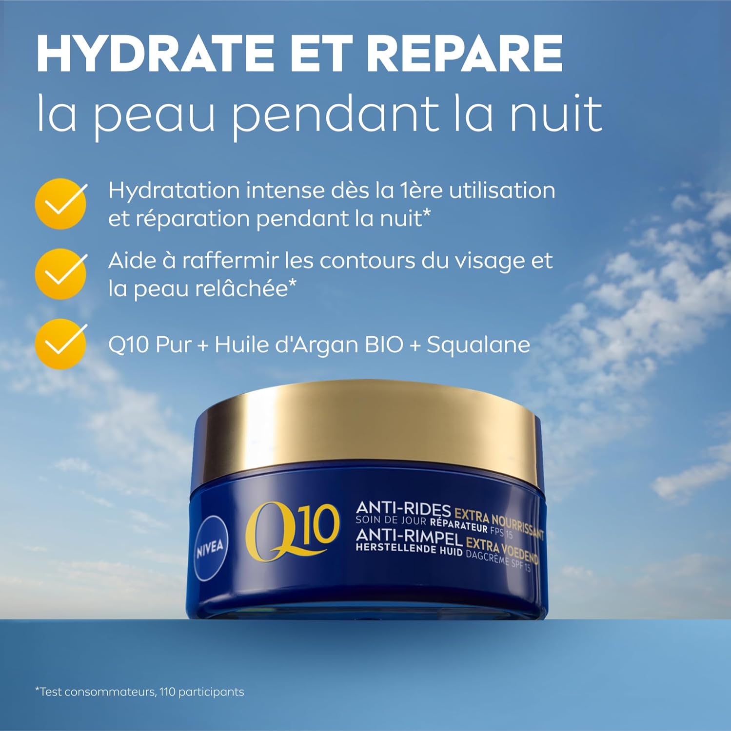 Q10 Soin de Nuit Extra Nourrisant (1x50 ml), crème anti rides enrichie en Q10 pur & Huile d'Argan, crème anti-âge nourrissante, soin hydratant visage peaux sèches à très sèches 50 ml (Lot de 1) Soin de Nuit Extra Nourrissant