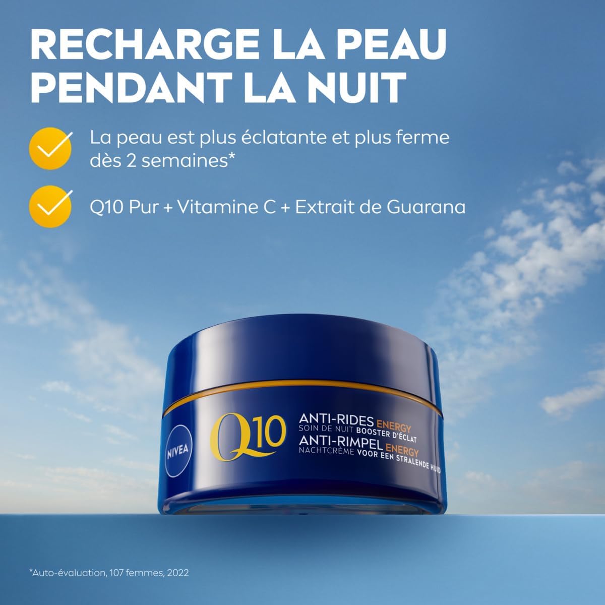 Q10 Energy Soin de Nuit Booster d'éclat (1x50 ml), crème anti rides enrichie en Q10 pur & Vitamine C, soin anti-âge pour un teint éclatant, crème visage énergisante peaux ternes et fatiguées