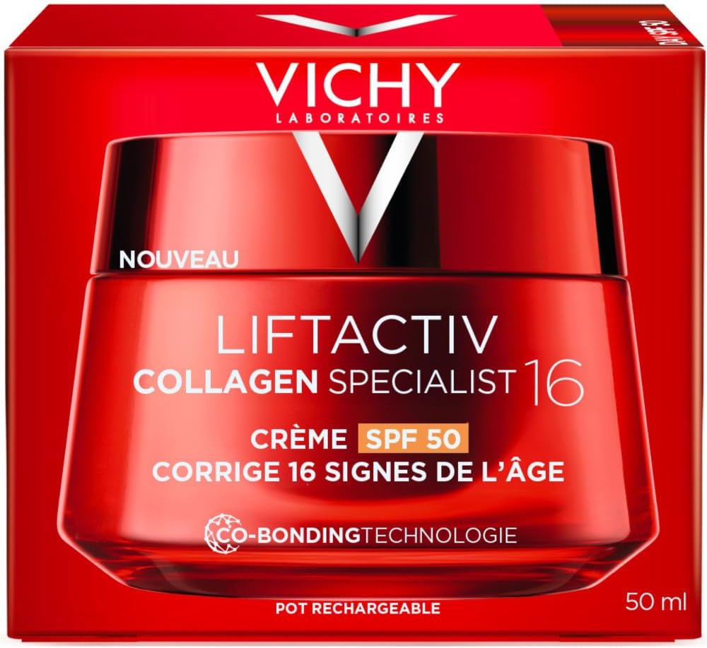 Vichy, Liftactiv, Crème de Jour Anti-Âge Collagen Specialist 16, Lisse & Repulpe, Enrichie en Collagène, Corrige 16 Signes du Vieillissement, Pour tous Types de Peau, Rechargeable, 50 ml