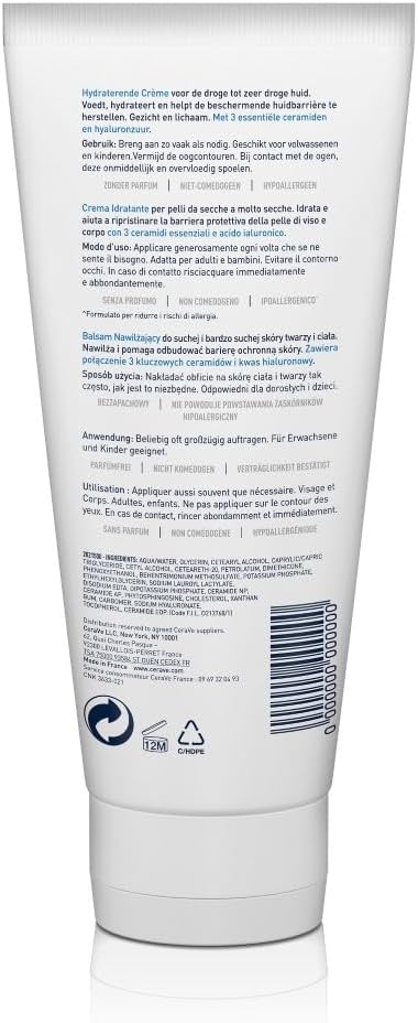 CeraVe - Baume Hydratant Corps et Visage - Peau Sèche, Très Sèche et Atopique - 48H d'Hydratation - Acide Hyaluronique + 3 Céramides - Texture Riche, Non Collante - Sans Parfum, Non Comédogène 2 x 177ml