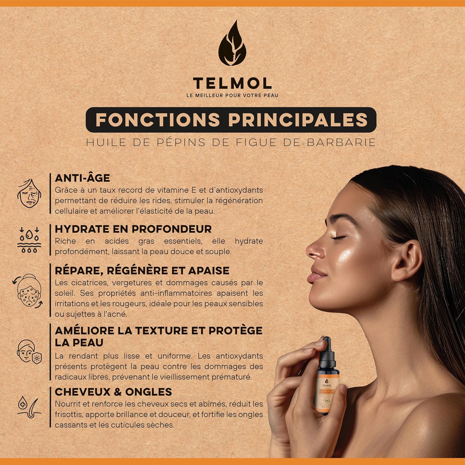 Huile de Pépins de Figue de Barbarie Bio (30ml) — Flacon en verre violet biophotonique & Pipette — 100% Pure, Première Pression à Froid — Huile de Figue de Barbarie Bio Visage Anti-Âge 30 ml (Lot de 1)