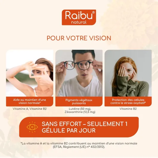Complément Alimentaire pour les Yeux - Lutéine 50 mg + Zéaxanthine 12,5 mg - 120 Gélules, Traitement de 4 mois - Avec Vitamine A & B2 - Extrait Naturel de Tagètes, Végan et Sans Gluten