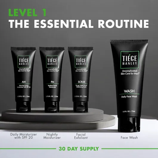 Tiege Hanley Ensemble de Soins de la Peau Pour Homme - Kit de Lavage du Visage Pour les Rides et Ridules (Niveau 1) Level 1