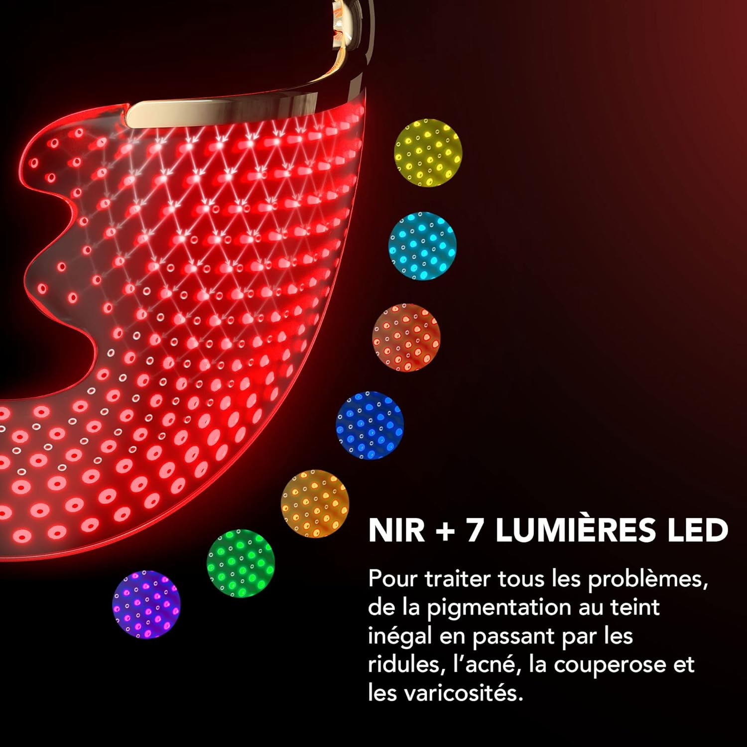 FAQ 202 Masque lumino treitment visage Anti-âge NIR+7 LED - Soin pour traitement de l'acné - Masques de beauté sans fil - 600 Points lumineux - Appareil de soin visage portable