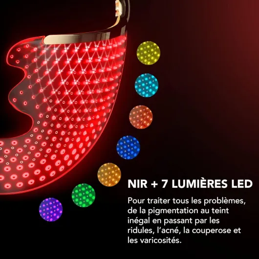 FAQ 202 Masque lumino treitment visage Anti-âge NIR+7 LED - Soin pour traitement de l'acné - Masques de beauté sans fil - 600 Points lumineux - Appareil de soin visage portable