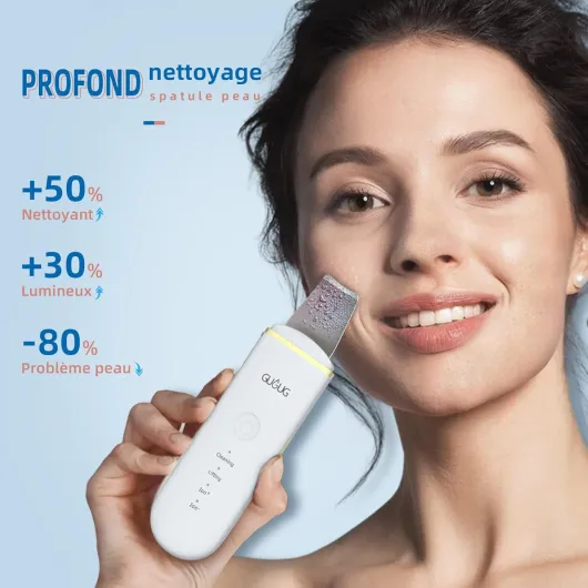 GUGUG Épurateur de Peau, Ultrasonique Épurateur Visage Skin Scrubber avec 4 Modes Appareils de Tonification pour le Visage et Point Noirs, Soins pour le Visage, USB Rechargeable A-or Blanc