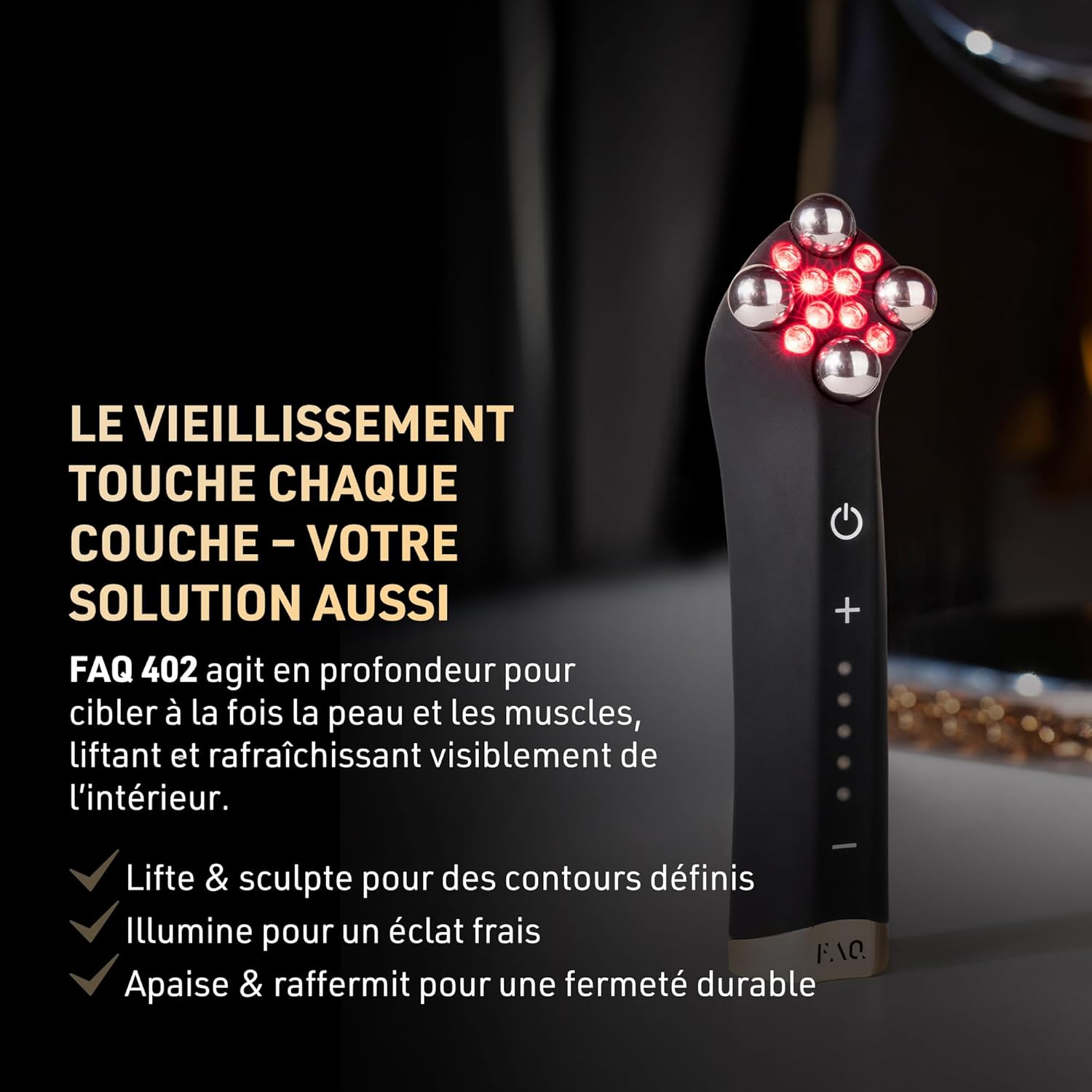 FAQ 402 Appareil Lifting Visage à Double Microcourant – appareil anti rides visage pour raffermir, tonifier le cou, décongestionner la peau avec lumières rouge, bleue, infrarouge Single
