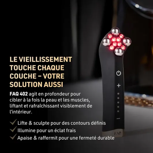 FAQ 402 Appareil Lifting Visage à Double Microcourant – appareil anti rides visage pour raffermir, tonifier le cou, décongestionner la peau avec lumières rouge, bleue, infrarouge Single