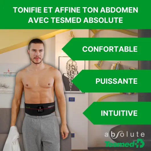 TESMED Absolute Ceinture Abdominale, entraînement Abdominal EMS, electrostimulateur Musculaire Bado centraux et latéraux, Unisexe, Rechargeable, Made in Italy Absolute 15 programmes