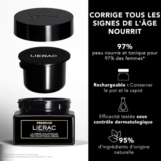 Lierac - Premium - Recharge de la Crème Voluptueuse 50ml - Soin Visage - Anti-âge global - Éclat - 95% d’ingrédients d’origine naturelle - Tous types de peaux même sensibles