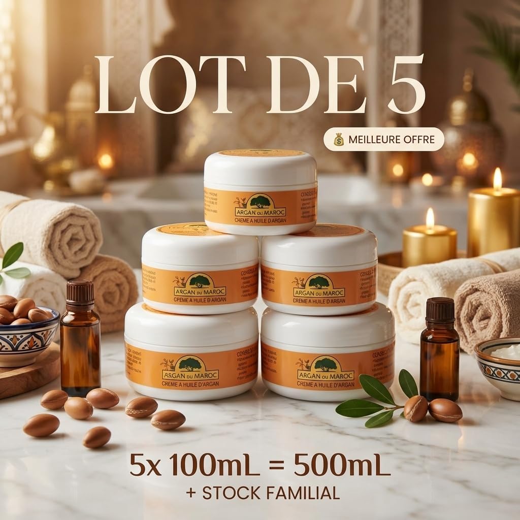 Lot de 5 Crèmes Anti-Ride Argan du Maroc - Crème de Jour et Nuit 100ML - Soin Anti-âge Nourrit Hydrate
