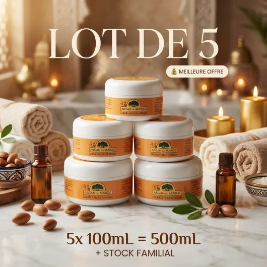 Lot de 5 Crèmes Anti-Ride Argan du Maroc - Crème de Jour et Nuit 100ML - Soin Anti-âge Nourrit Hydrate