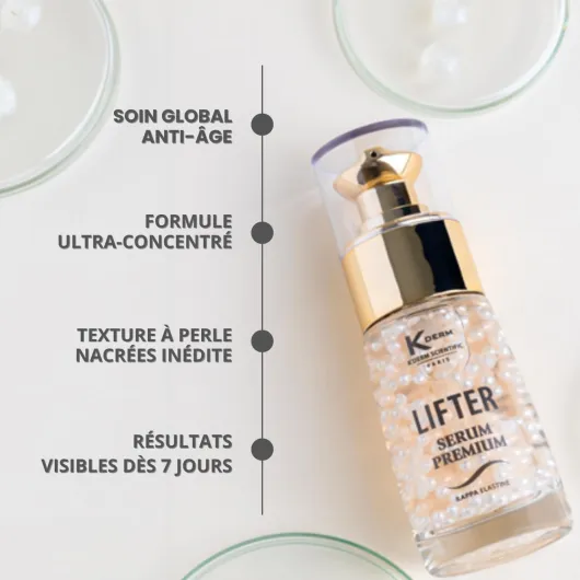 KDerm Lifter Sérum Premium - Soin Anti-Âge Ultra-Concentré à la Kappa-Elastine - Anti-rides, Anti-taches, Fermeté, Eclat - Fusion de perles actives - Made In France - 30 ml
