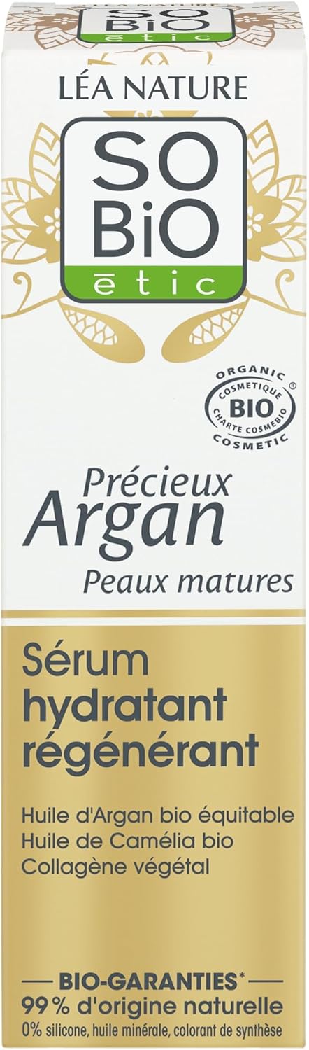 LÉA NATURE SO BiO étic- Sérum Hydratant Régénérant – Précieux Argan Peaux matures - Tonifie & Raffermit - Huile d’Argan - Collagène végétal - 99% d'origine naturelle - Made in France- Lot de 2x30ml