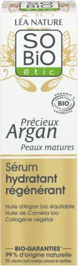 LÉA NATURE SO BiO étic- Sérum Hydratant Régénérant – Précieux Argan Peaux matures - Tonifie & Raffermit - Huile d’Argan - Collagène végétal - 99% d'origine naturelle - Made in France- Lot de 2x30ml