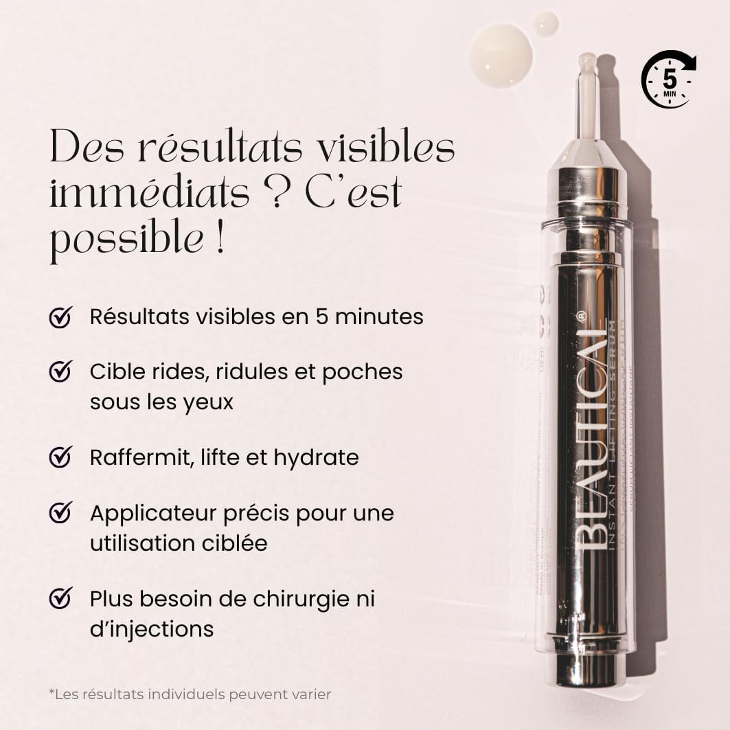 Sérum Liftant Instantané, Soin liftant, Peau raffermie, visage et contour des yeux, Teint Raffiné, Uniforme & Éclatant - 15 ml