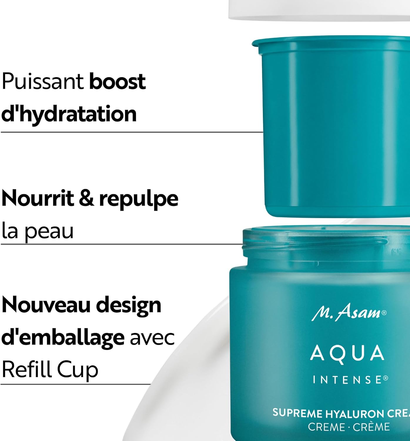M - Asam AQUA INTENSE Supreme Hyaluron Cream (100ml) – Acide hyaluronique pour une crème hydratante visage 24h, repulpe & lisse, soin visage intensif, texture légère, pour tous types de peau, vegan 3 - 100ml