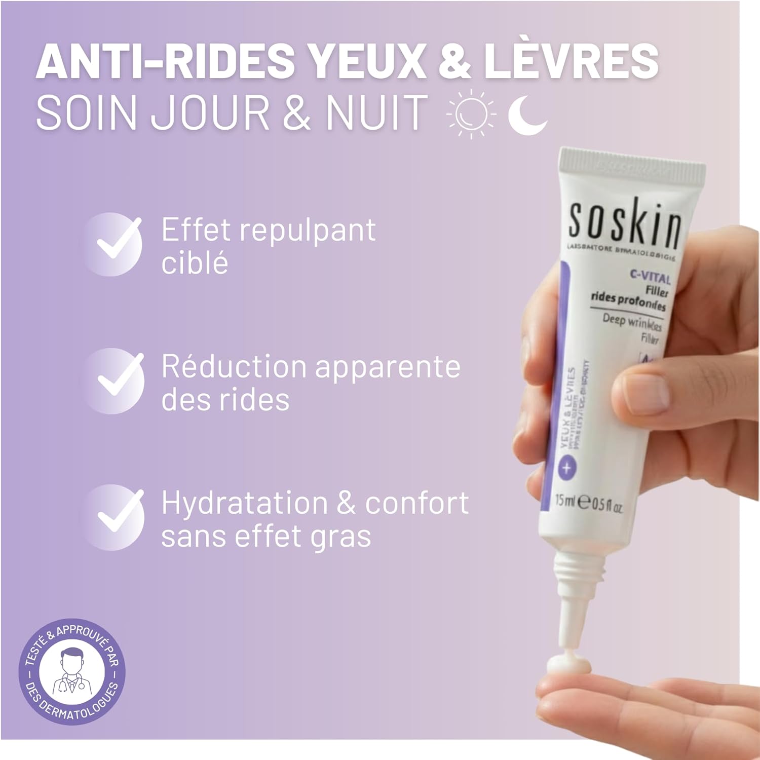 Filler Rides Profondes - Soin Combleur Ciblé Anti-Rides Yeux & Lèvres - Efficace en 30 Minutes - Tous Types De Peaux - Fabriqué en France - 15 ml