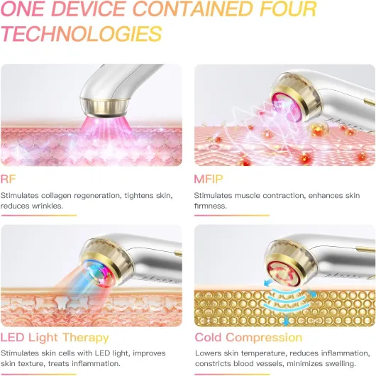 Aura2 Pro Appareil Radiofréquence Visage 2MHz, Appareil Anti Rides Lifting Visage avec Luminothérapie, 90kHz EMS Appareils de Tonification pour le Visage, Appareil Massage Visage (Blanc)