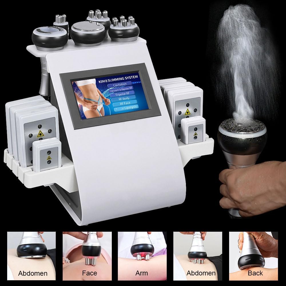 Machine de cavitation corporelle, 6 en 1 professionnel de levage de la peau, masseur radiofréquence, dispositif de réduction du vide multipolaire pour bras, taille, cuisse, hanche, jambe