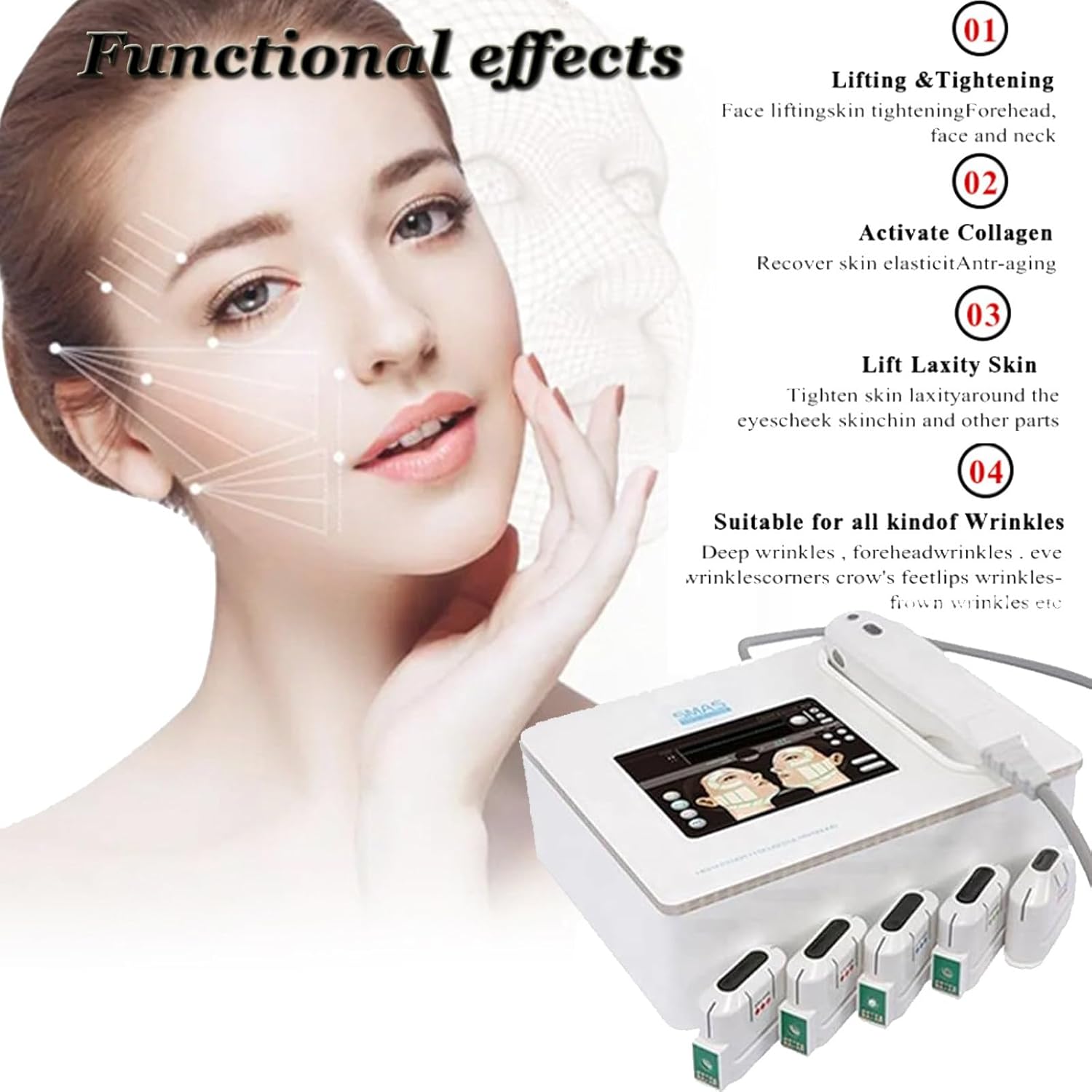 Machine De Beauté 7d Hifu Anti-Rides Pour Lifting Du Visage Et Raffermissement De Peau,Machine Amincissante Focalisée à Haute Intensité Pour Corps,Resserre Ridules,Rajeunissement De Peau,3heads