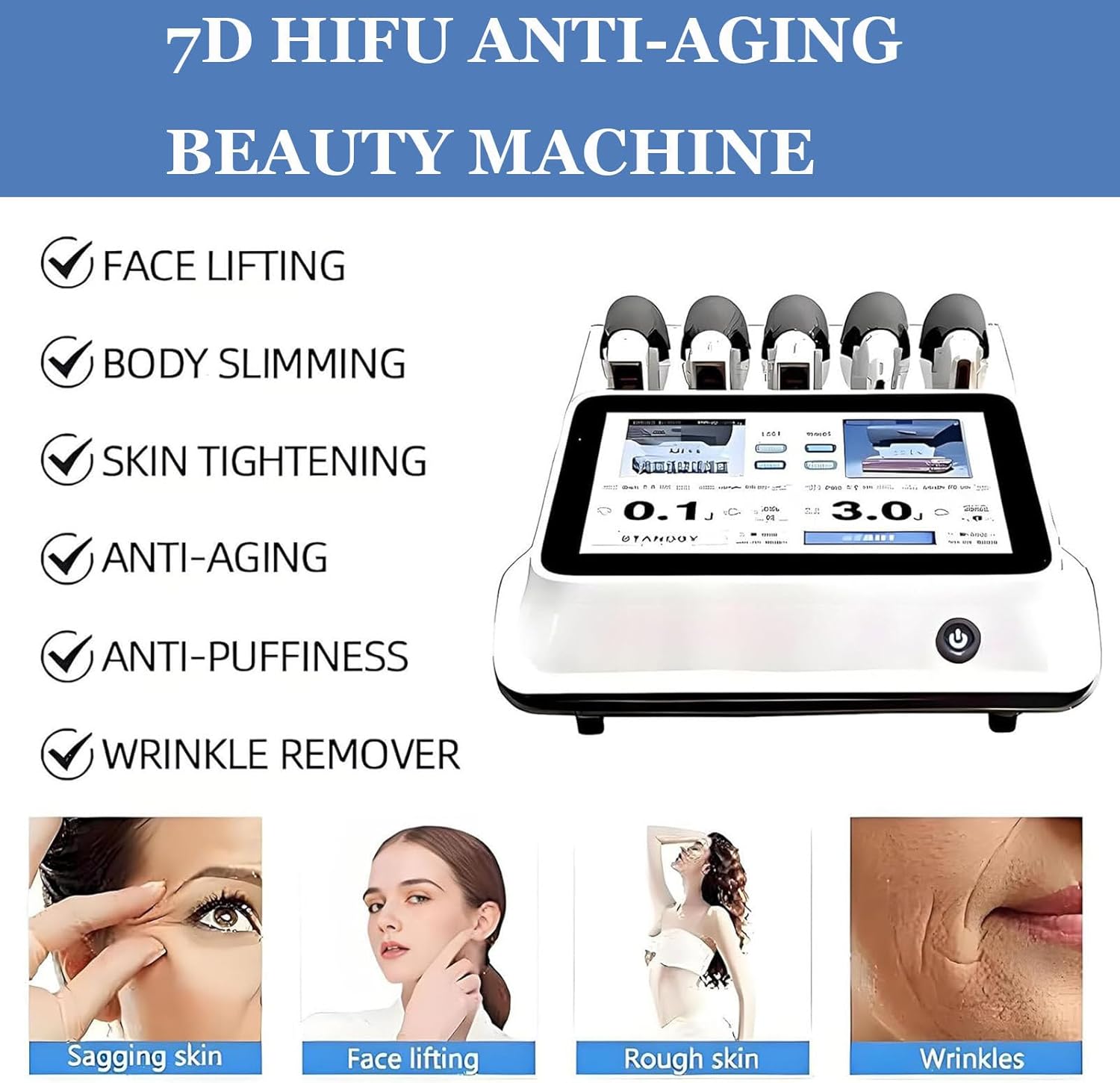 Appareil Professionnel HIFU 7D pour Le raffermissement et Le rajeunissement du Visage et du Corps - Effet Lifting, tonifie, raffermit et élimine Les Rides - Idéal pour Une Utilisation à Domicile