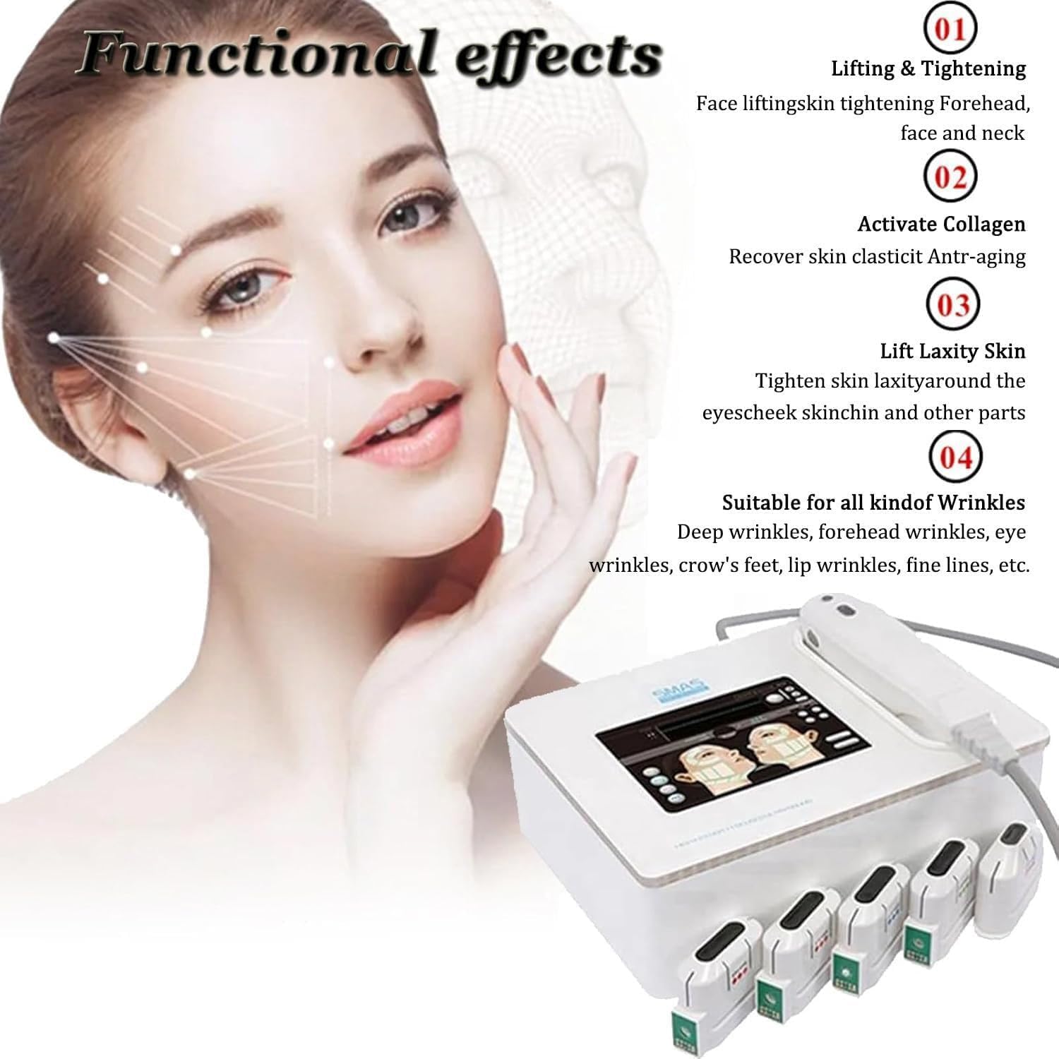 Appareil Hifu 7d Professionnel Pour Lifting Du Visage Et Du Corps - 5 Profondeurs Réglables (1,5 À 13 Mm), Appareil Beauté Pour Lifting Du Visage Et Du Cou, Anti-Âge Et Élimination Rides 3heads