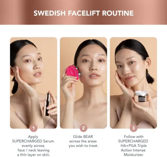 BEAR Visage Set- Appareil micro courant visage BEAR + 2 x Sérum Conducteur 30 ml - Massage facial Anti-Âge - Lifting facialInstantané - Set d'Outils Skincare - Appareil Anti Rides Fuchsia + Serum