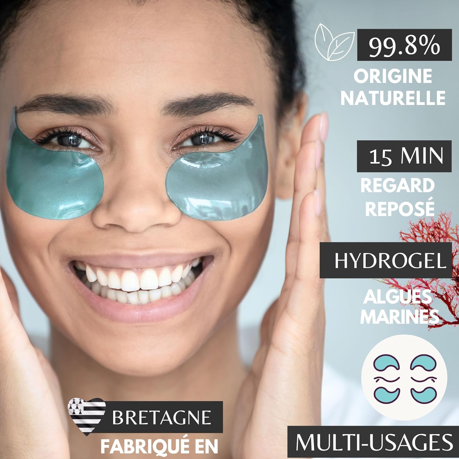 Patchs Yeux Hydrogel – Hydratants, Anti-Cernes & Anti-Âge – 60 Patchs (30 Paires) Fabriqués en France– Soin Contour des Yeux Lissant, Energisant & Illuminant – 99,8% Naturels & Végan