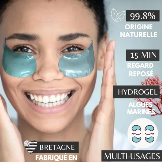 Patchs Yeux Hydrogel – Hydratants, Anti-Cernes & Anti-Âge – 60 Patchs (30 Paires) Fabriqués en France– Soin Contour des Yeux Lissant, Energisant & Illuminant – 99,8% Naturels & Végan