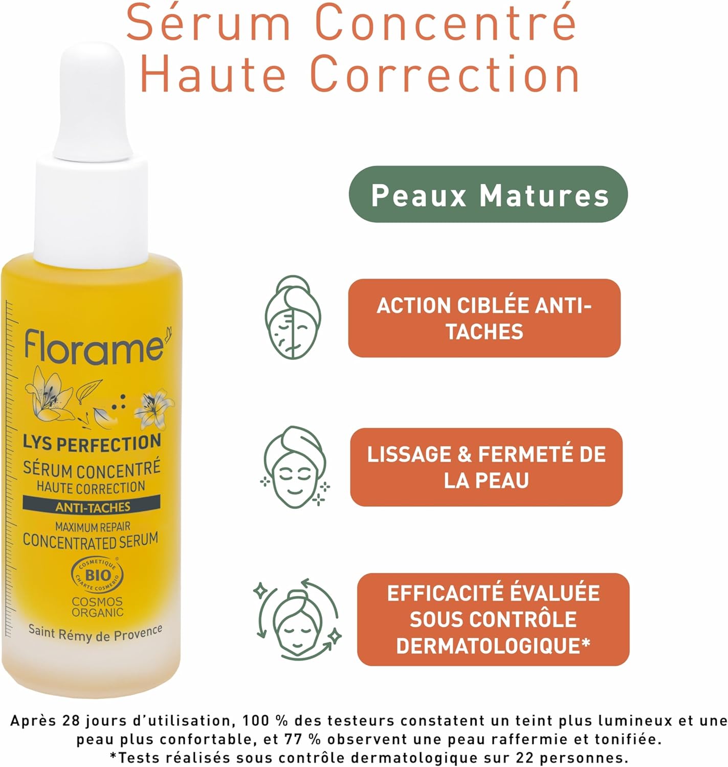 Sérum Concentré Haute Correction Lys Perfection 30 ml – Action Anti-Taches & Éclat – Huiles Végétales Bio – soins visage anti âge – peaux matures - Fabriqué en France