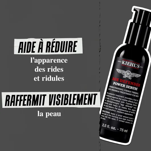 Kiehl's, Sérum Age Defender, Sérum Anti-Âge Léger pour Hommes avec Extrait de Cyprès & Adénosine, Anti-Rides, Peau Lisse et Jeune, Raffermit et Lifte la Peau, 75 ml